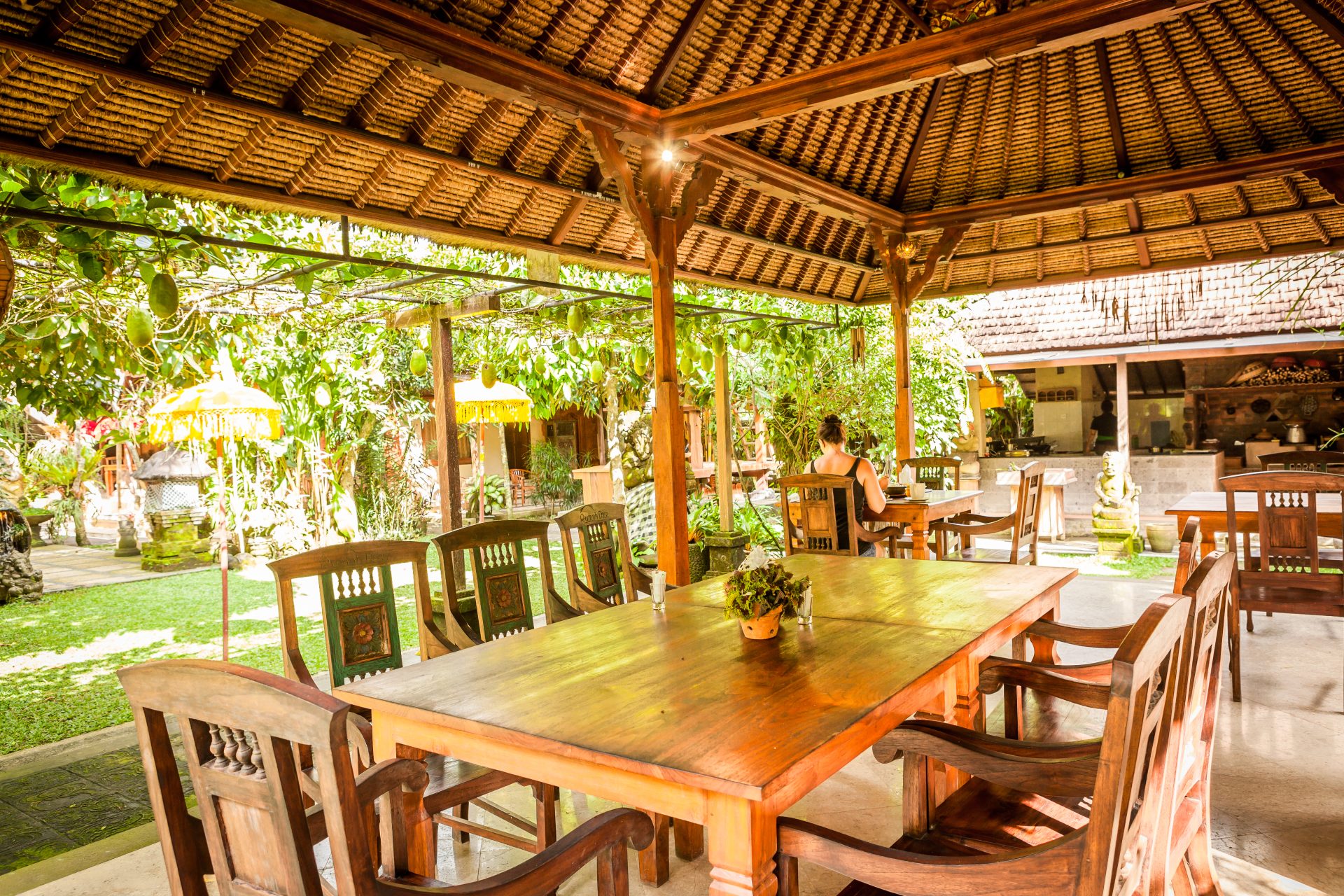 Dining under the traditional pavilion
